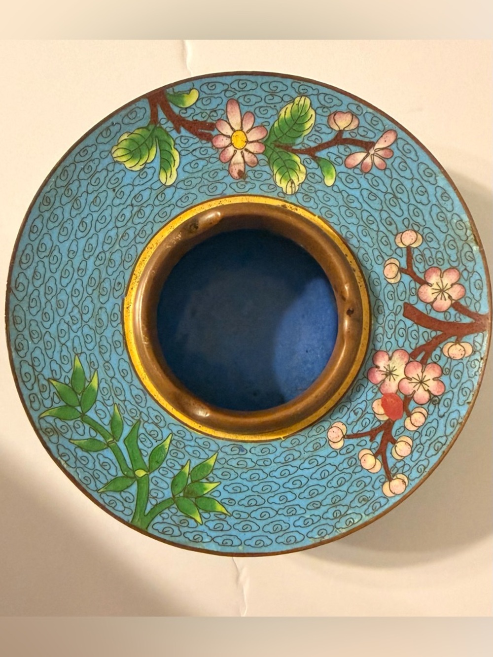 Hand-Painted Metal Chinese Blue Floral Ashtray